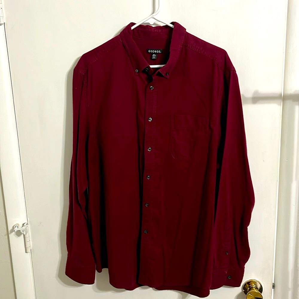 George casual long sleeve solid, maroon button up shirt